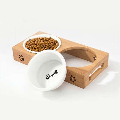 Linu amazon hot selling 2020 Pet supplies bamboo stand customize matte color ceramic cat dog bowl for food , water