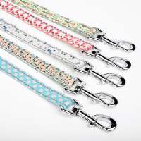 Heat Transfer Printing Multi Colors Polka Dot Floral Belt Dog Leash Matching Collar and Harness