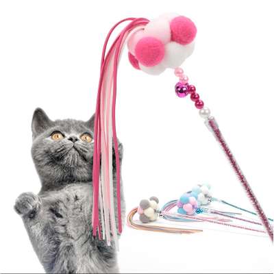 Linu free sample Wholesale Pet Cat Toy Flower Color Funny Cat Stick eco-friendly interactive Funny Cat Rod With Bell